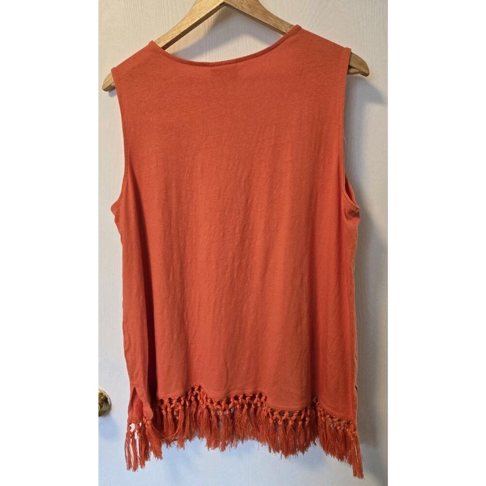 J. Jill Linen Blend Orange Tank Tunic Fringe Tassel Trim Festival Boho 2X Plus - Picture 2 of 6
